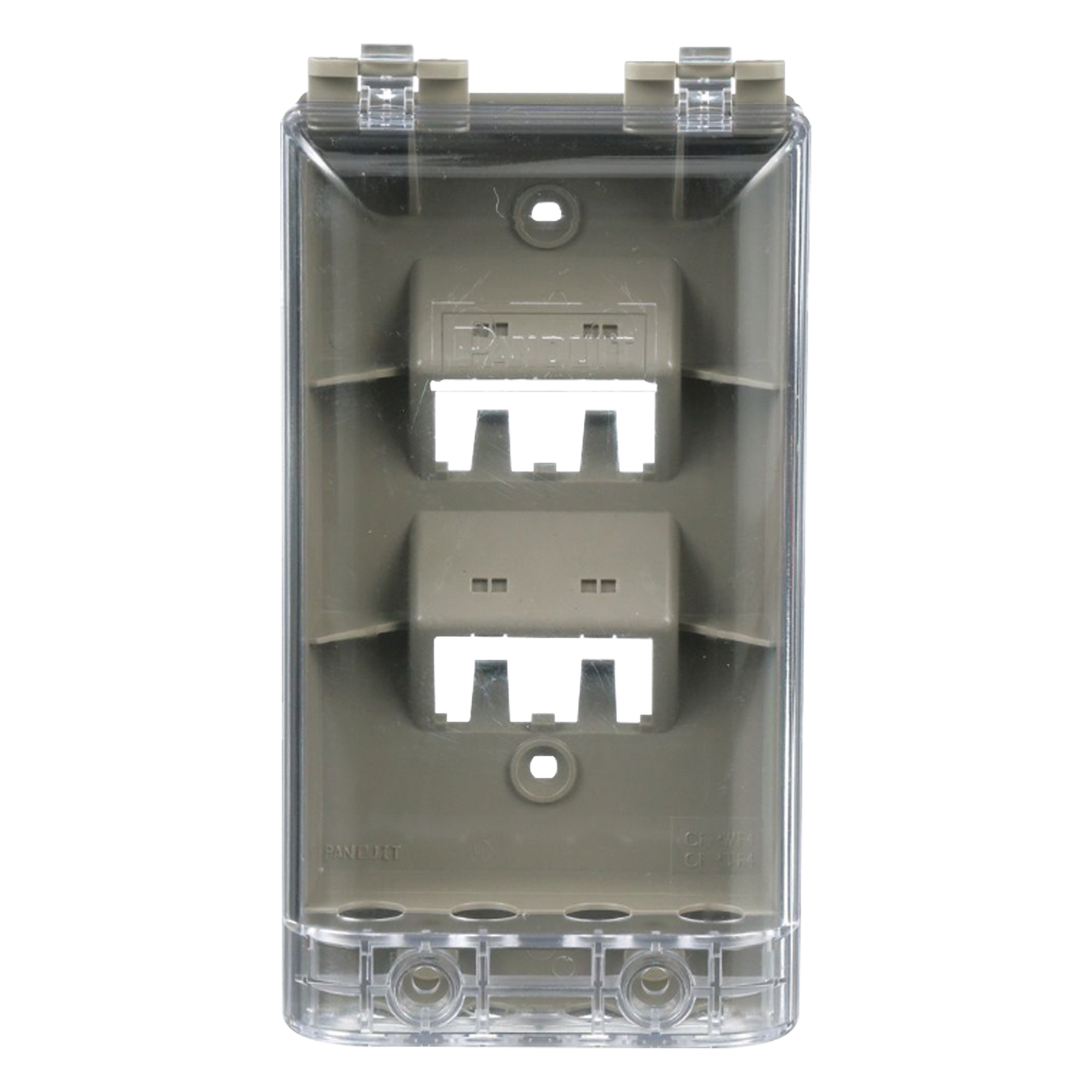Placa de Pared Vertical, Resistente al Agua con Protección IP56, Acepta 4 Módulos Mini-Com, Color Gris — PANDUIT · SKU CFPWR4CIG