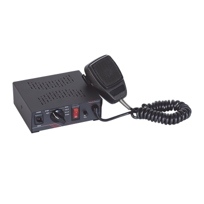 Sirena Vehicular de 100W de Potencia, Con Switch Giratorio de 6 posiciones y Micrófono Integrado de Uso Rudo
