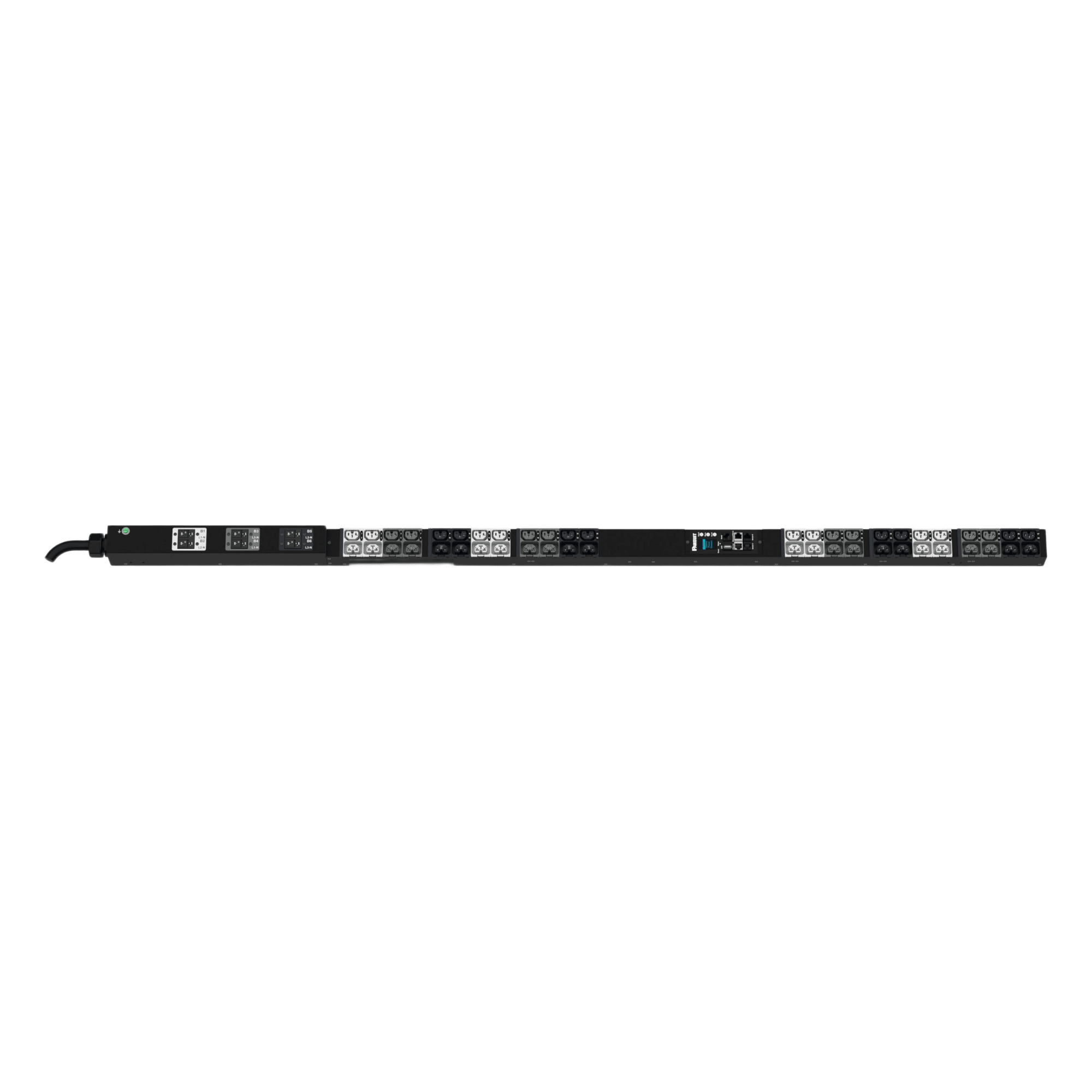 PDU G6 Monitoreable y Switchable (MS) para Distribución de Energía, Enchufe de Entrada IEC 60309 3P+N+E 6h 30A/32A, Con 24 Salidas C13/C15 y 24 C13/C15/C19/C21, de Instalación Vertical, 240 Vca, 32 Amp — PANDUIT · SKU P48D20G