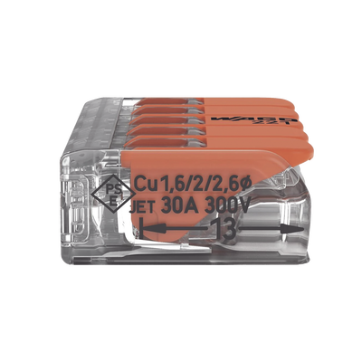 Conector Eléctrico / Borna de Conexión con Palancas / 5 Puntos / 6 mm² Máximo / 30A 450V / Transparente / CAGE CLAMP® / UL-ENEC-CB