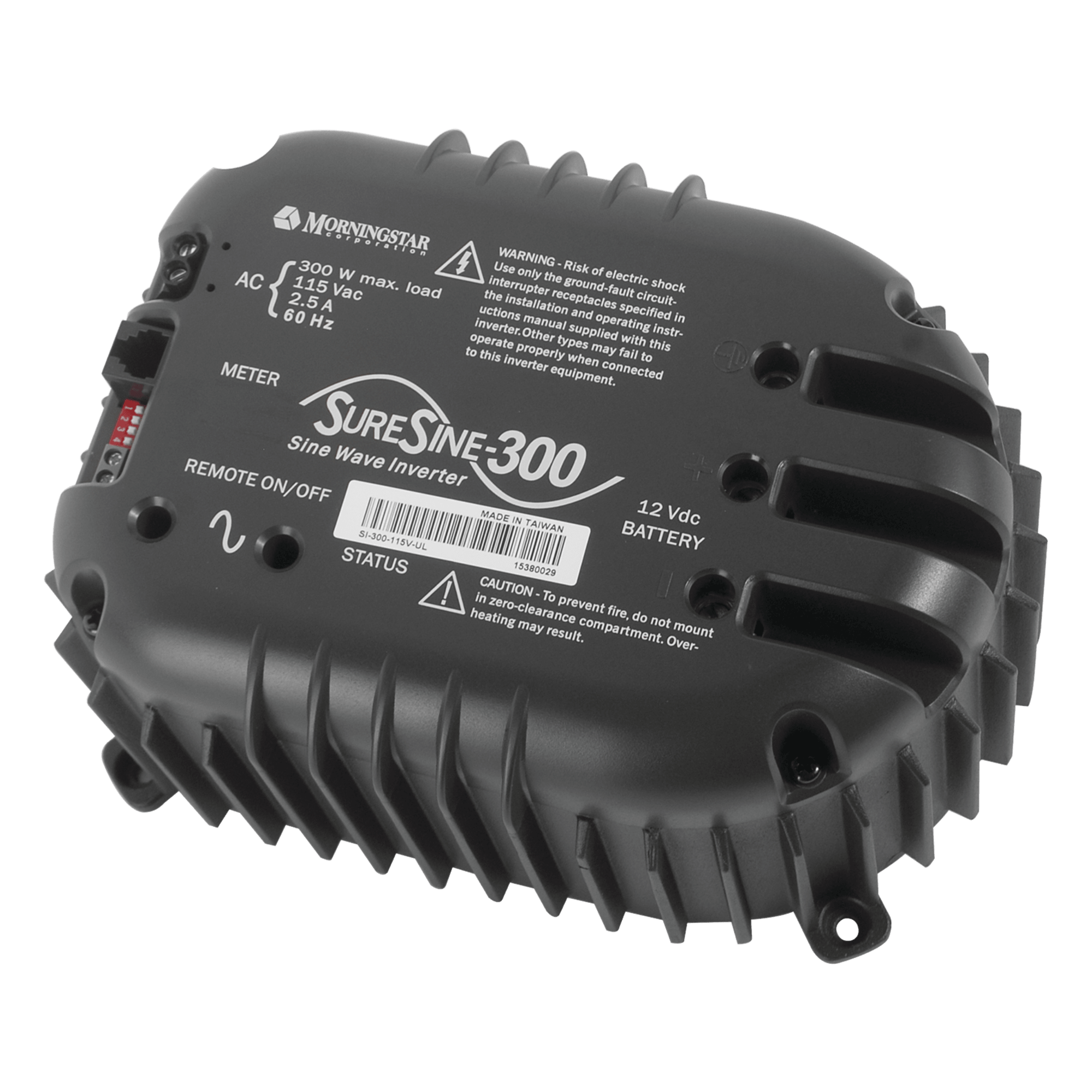 Inversor de Onda Sinusoidal Pura / 300 W / 12 VCC a 110 VCA / 85-90% Eficiencia / UL / Uso Industrial — MORNINGSTAR · SKU SI-300-115V-UL