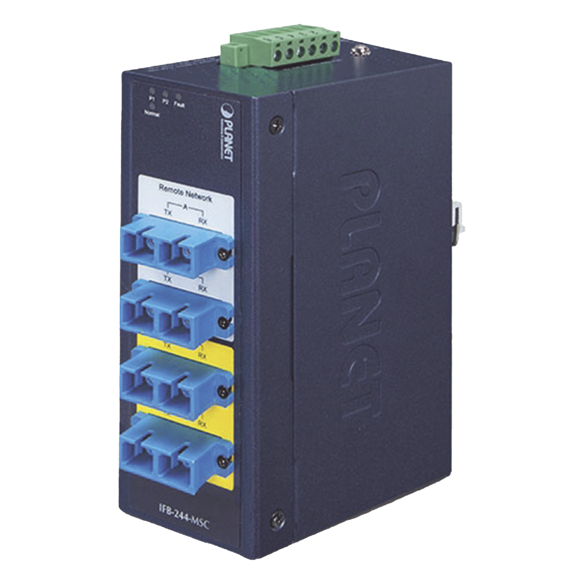 Switch Industrial Bypass de Fibra Optica Multimodo con Conector SC de 2 Canales — PLANET · SKU IFB-244-MSC