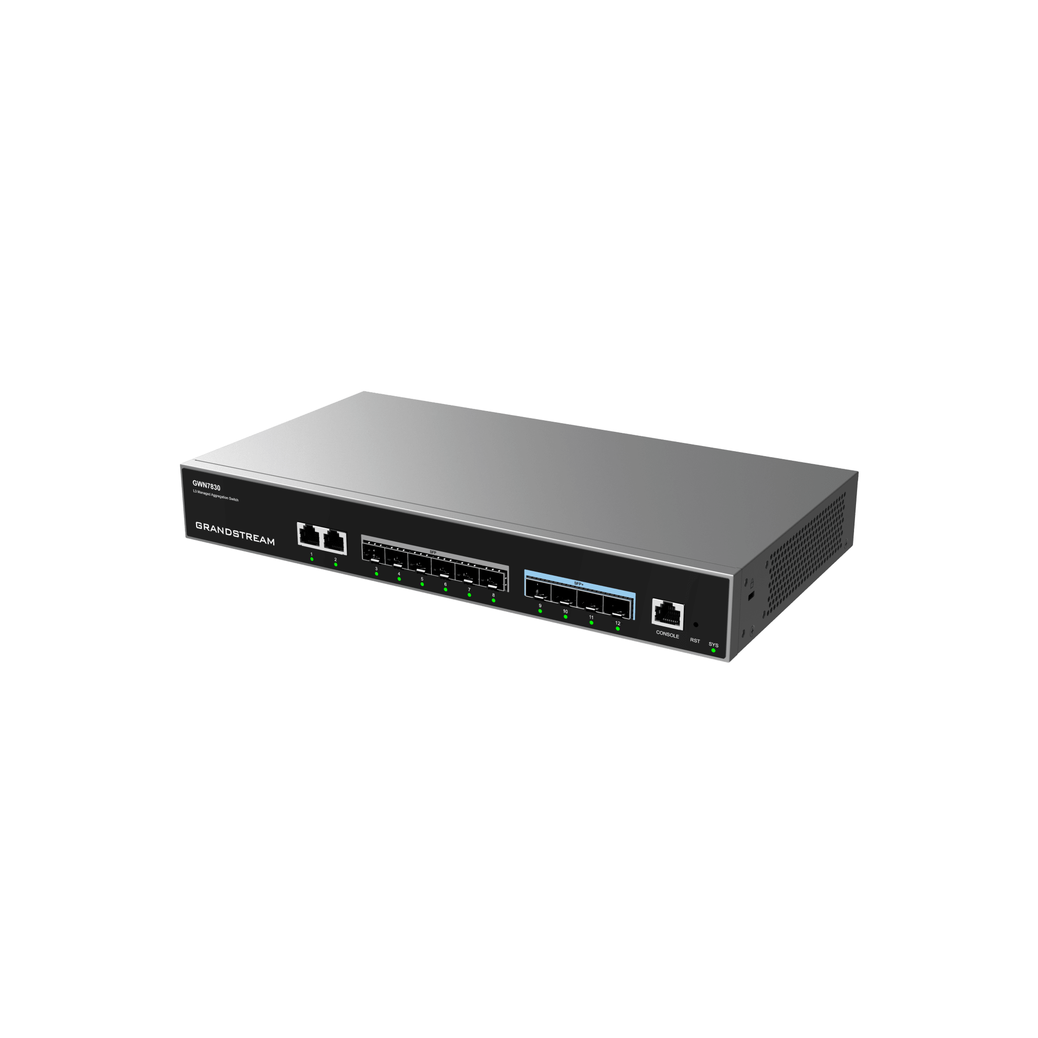 Switch de Agregación Capa 3 GWN7830 / 2 Puertos Gigabit Ethernet / 6 Puertos Gigabit SFP / 4 Puertos 10Gigabit SFP+ / QoS Integrada / Soporte IPv6 e IPv4 / Seguridad Avanzada / Stacking /