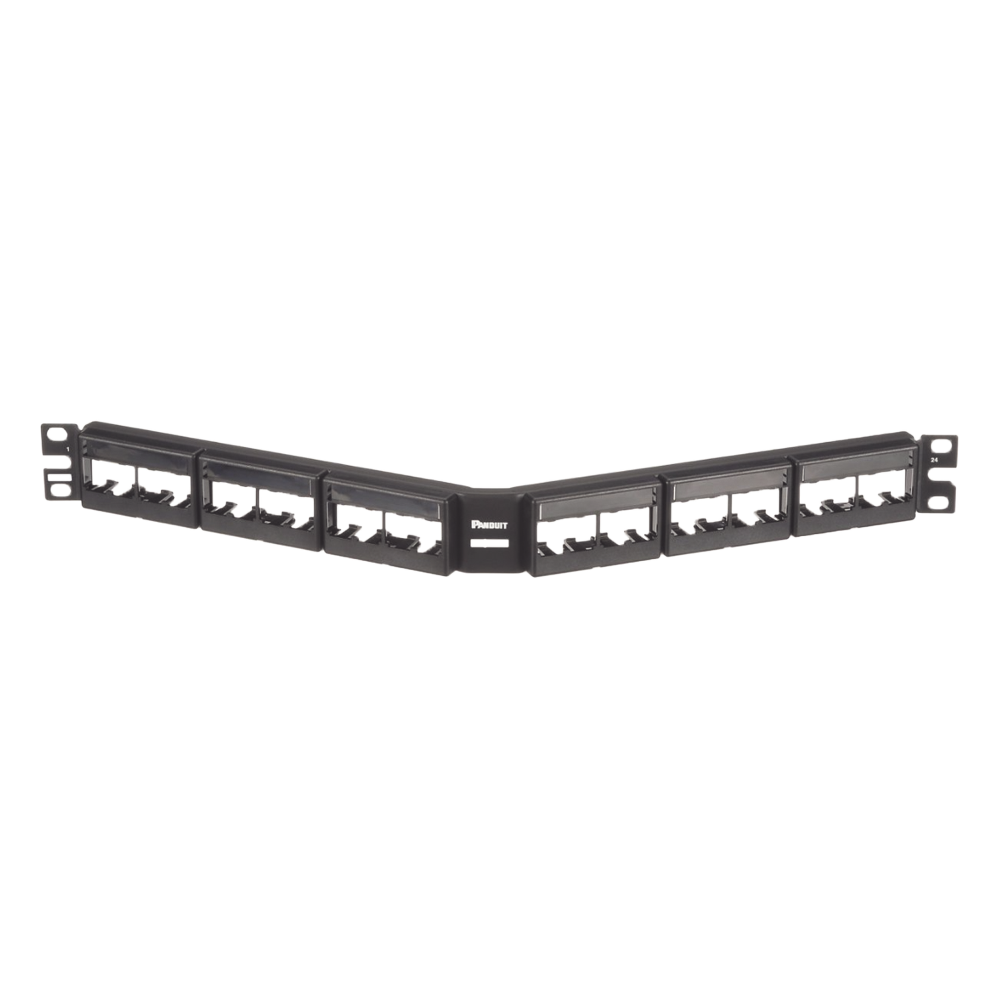Panel de Parcheo Modular Mini-Com (Sin Conectores), Angulado, Sin Blindaje, Con Etiqueta y Cubierta, de 24 Puertos, 1UR — PANDUIT · SKU CPPLA24WBLY
