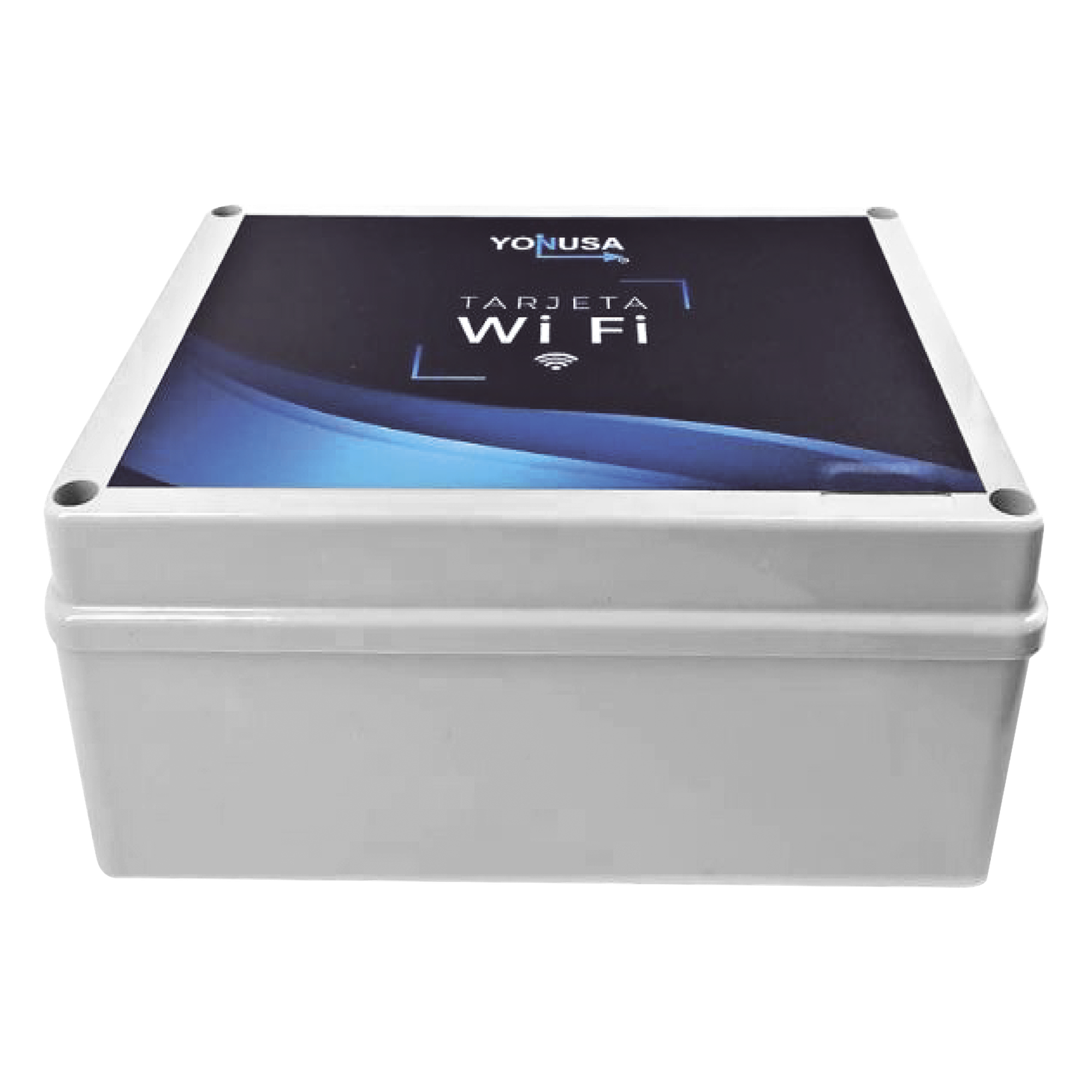 Modulo WIFI LITE con gabinete para uso en Energizadores YONUSA / Aplicación sin costo / Botón de Pánico/ 1 Salida Propósito General · SKU TARJET-WIFI-LITE