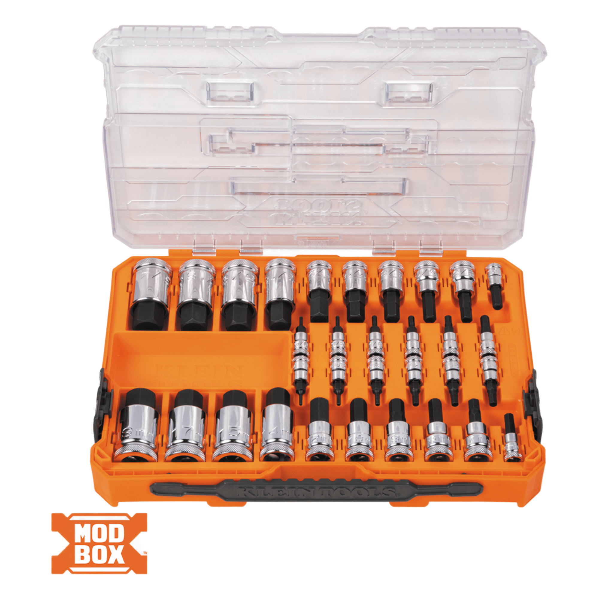 Juego de Dados Moleteados / SAE-Métrico-Hex-Torx® / 13 Piezas por Set / Acabado Moleteado para Mejor Agarre / Marcado en Relieve / Incluye Llaves Cuadradas — KLEIN TOOLS · SKU 65233-HEX