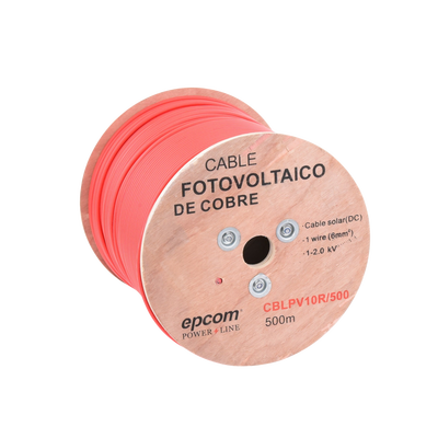 Carrete de 500 Metros / Cable Fotovoltaico Rojo / Material COBRE / 6mm² (10AWG) / 2000 Vcc