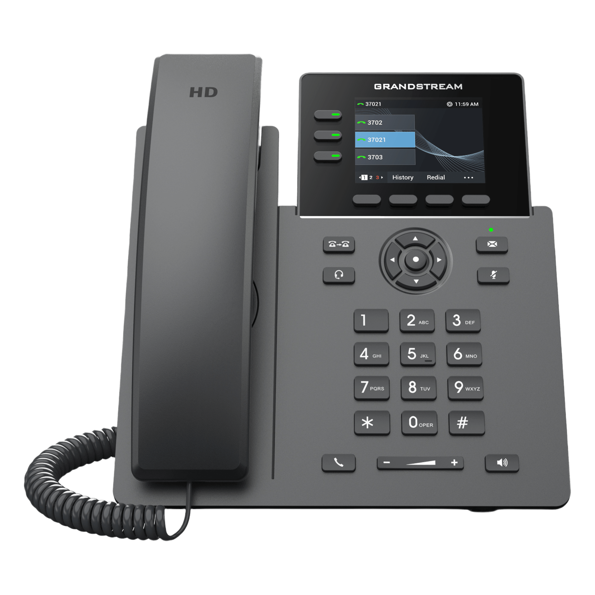 Teléfono IP Grado Operador / 3 Líneas / 12 Botones Virtuales Multiuso / Pantalla LCD 2.8 Pulgadas / Puertos Gigabit con PoE / Audio HD / Compatible con GDMS — GRANDSTREAM · SKU GRP2611G