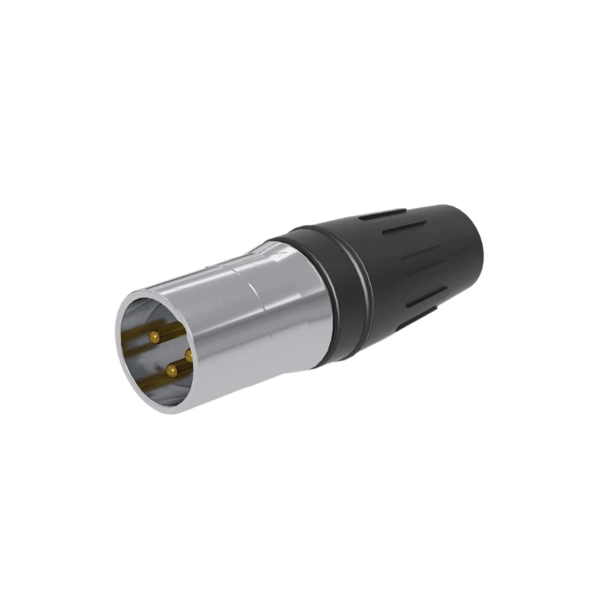 CONECTOR MACHO XLR DE 3 NÚCLEOS CON CARCASA DE ACERO INOXIDABLE Y CONTACTOS CHAPADOS EN ORO