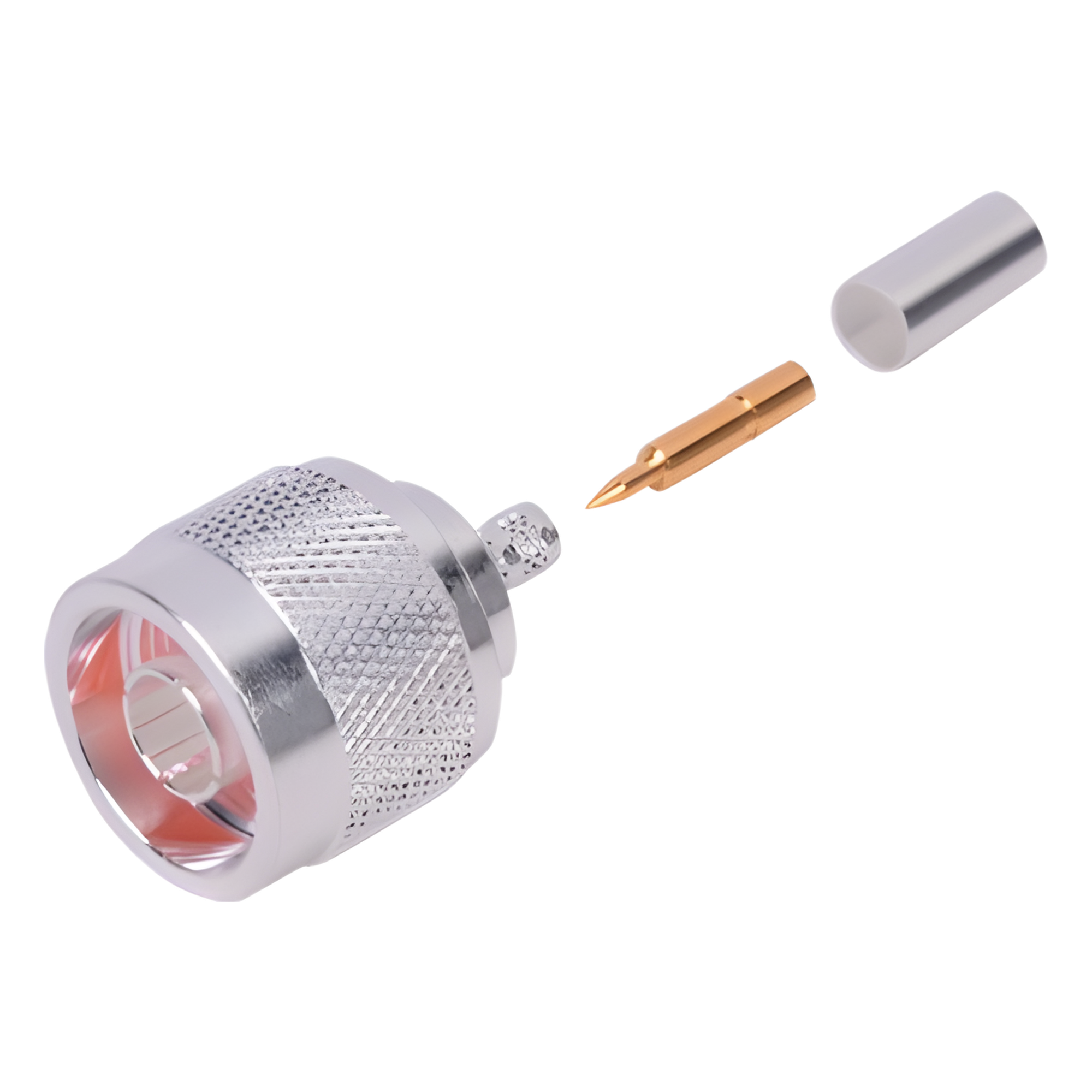 Conector Coaxial N Macho de Anillo Plegable para Cable RG-142/U, Plata/ Oro/ Teflón. — RF INDUSTRIES,LTD · SKU RFN-1005-3C1