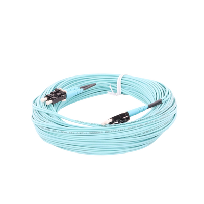 Jumper de Fibra Optica Multimodo 50/125 OM4, LC-LC Duplex, OFNR (Riser), Color Aqua, 20 Metros (65.62 Pies)