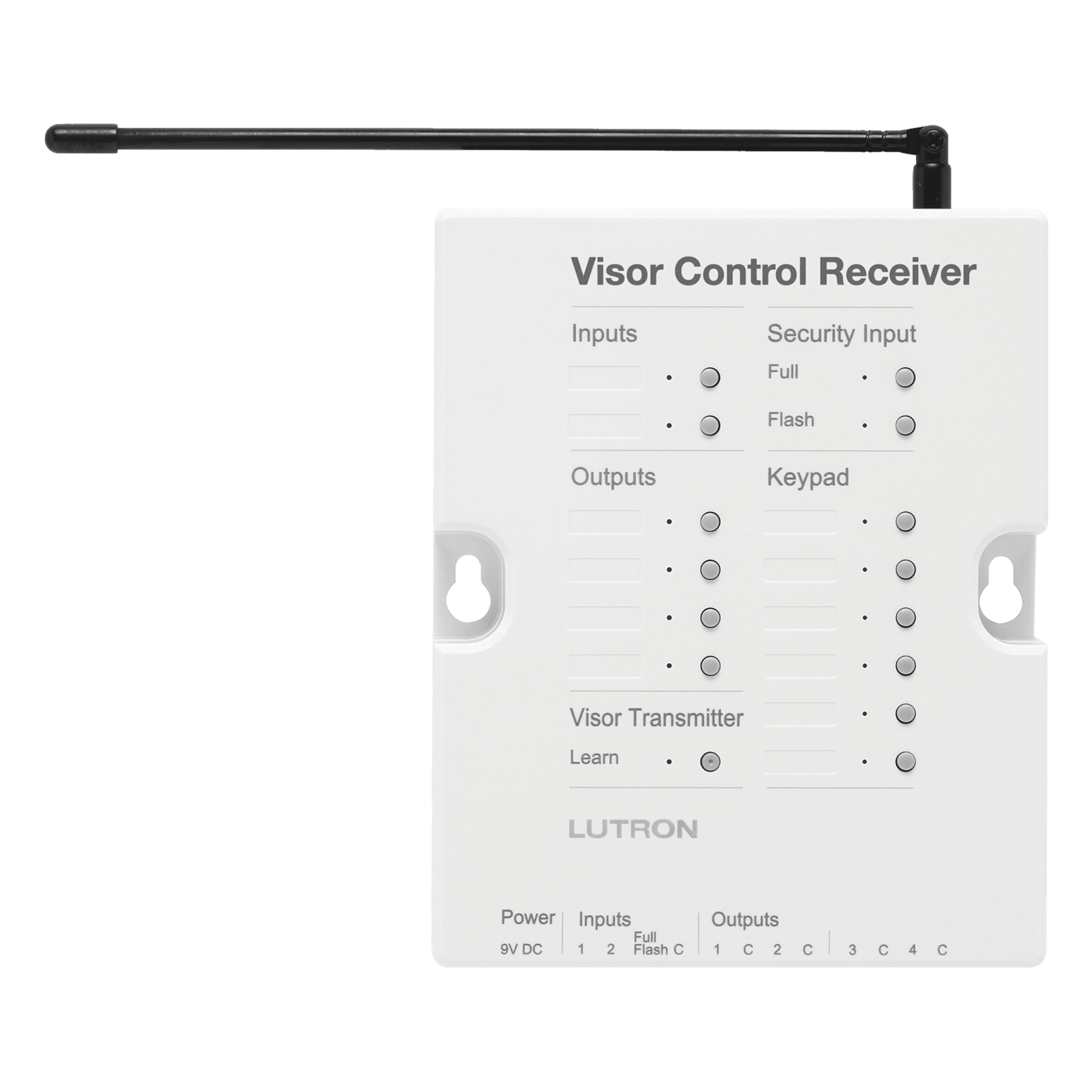 Receptor de control de visera para RadioRA 2 con 4 salidas de contacto seco para puertas de garaje o portones y entrada de seguridad, color blanco — LUTRON ELECTRONICS · SKU RRDVCRXWH