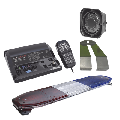 Kit de Sirena, Bocina y Torreta de 48", Con 216 LEDs, Dual Color, Frente: Rojo/Blanco, Azul/Blanco, Trasero: Rojo/Ámbar, Azul/Ámbar — SIGNALPRO · SKU KITTHUNDER