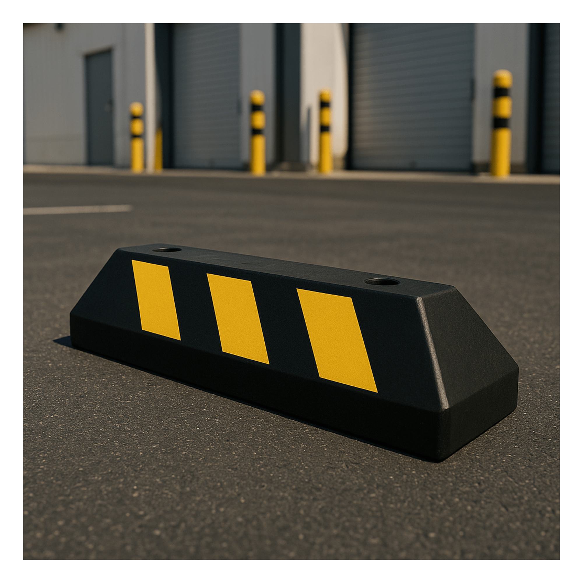 Tope D/ Estacionamiento Vehicular / Hule Reciclado / 55cm / Color Negro con Franjas Amarillas / Resistente y Antideslizante. — ACCESSPRO · SKU AC55TV-2