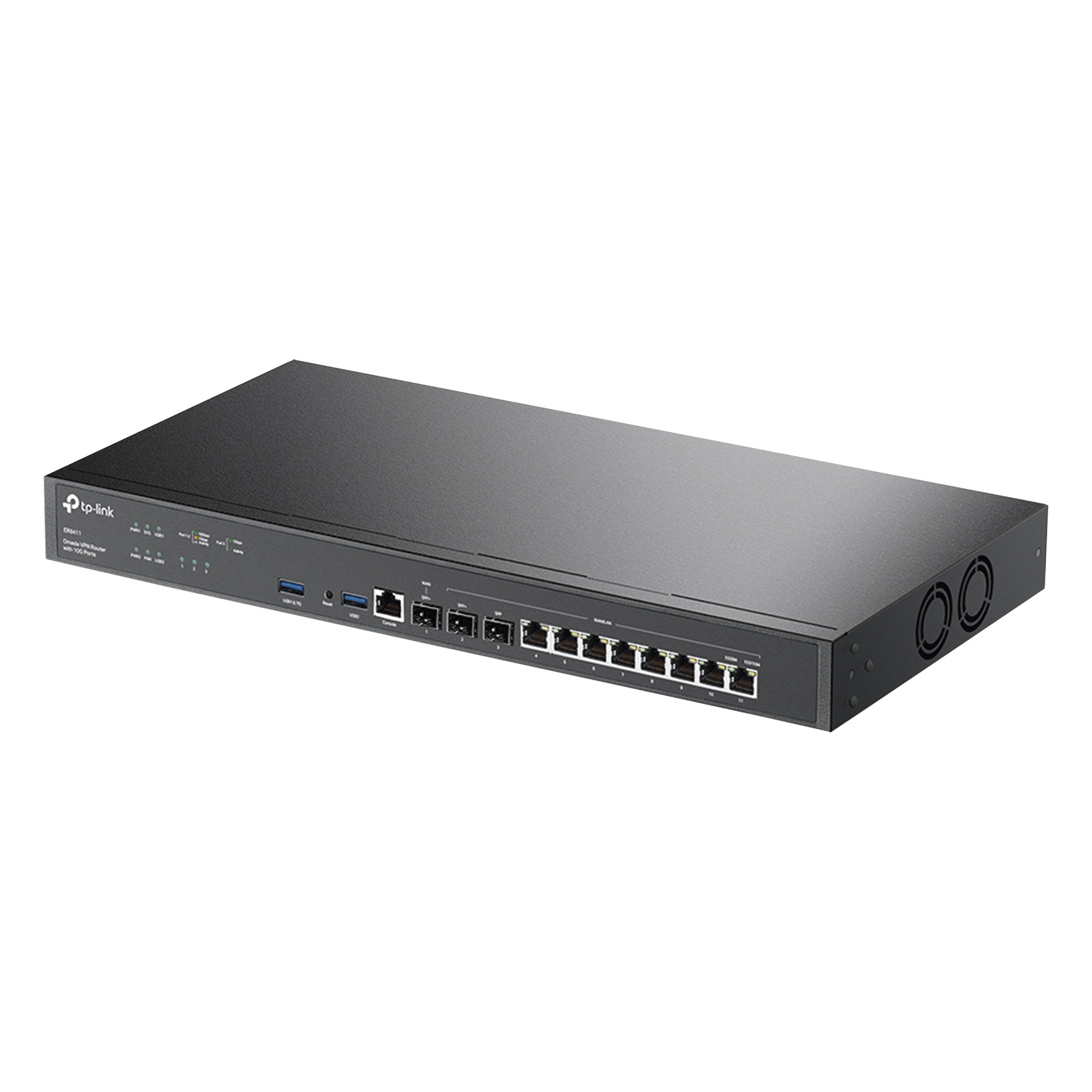 Router Omada VPN / SDN Multi-WAN 10G / 1 Puerto WAN SFP+ 10G / 1 Puerto WAN/LAN SFP+ 10G / 1 Puerto WAN/LAN SFP 1G / 8 puertos LAN/WAN 1G / 2 Puertos USB / 2.3 Millones Sesiones Concurrentes / Administración Centralizada OMADA SDN. — TP-LINK · SKU ER8411