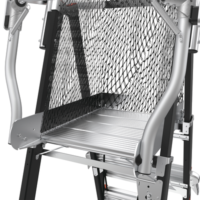 Escalera de Fibra de Vidrio con Jaula de 8'-14' (2.44 - 4.27 m). Con Ajuste en Ruedas (RATCHET™ Leveler) (SKU:18515-817).