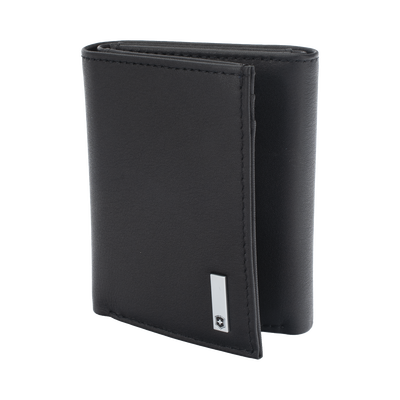 Cartera Athens Negra de Piel con Compartimento de Micromalla para ID. Doblable en 3 Partes con Divisor de Billetes. Pocket Wallet