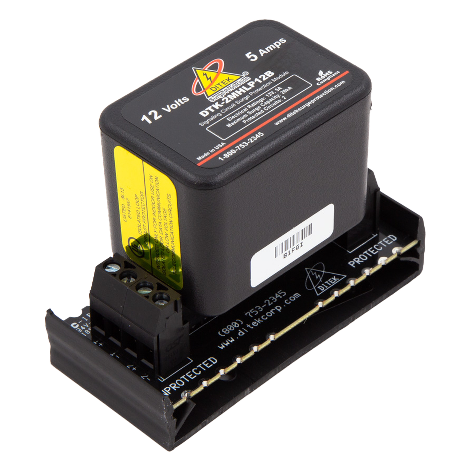 Protector Modular 12 V / 2 Pares / Hot-Swap / Tecnología SAD / Voz Datos y Señalización — DITEK · SKU DTK-2MHLP12BWB