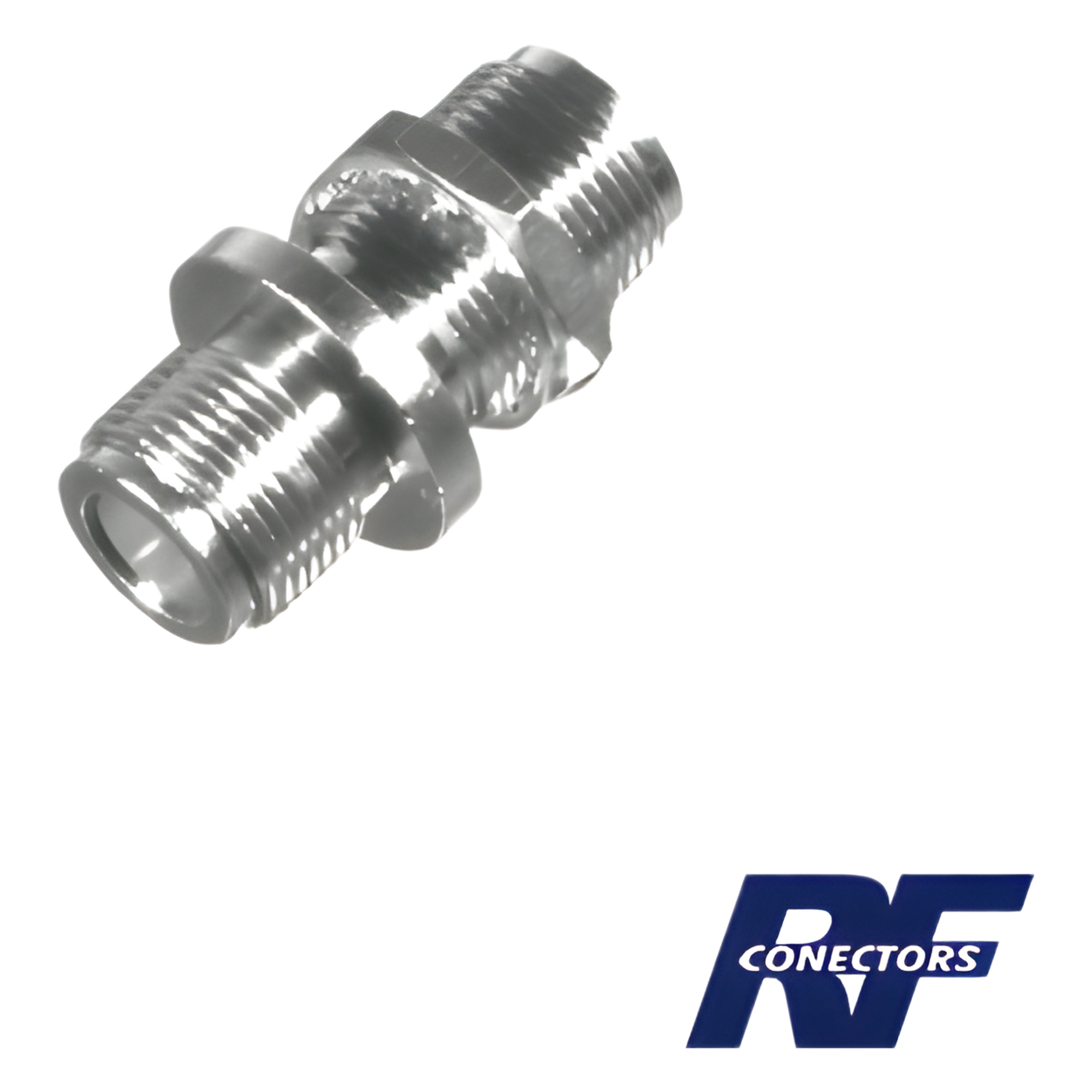 Adaptador de Chasis / Doble N Hembra / Montaje Frontal Doble D Plano / Cuerpo Plateado / Hermético — RF INDUSTRIES,LTD · SKU RFN-1023