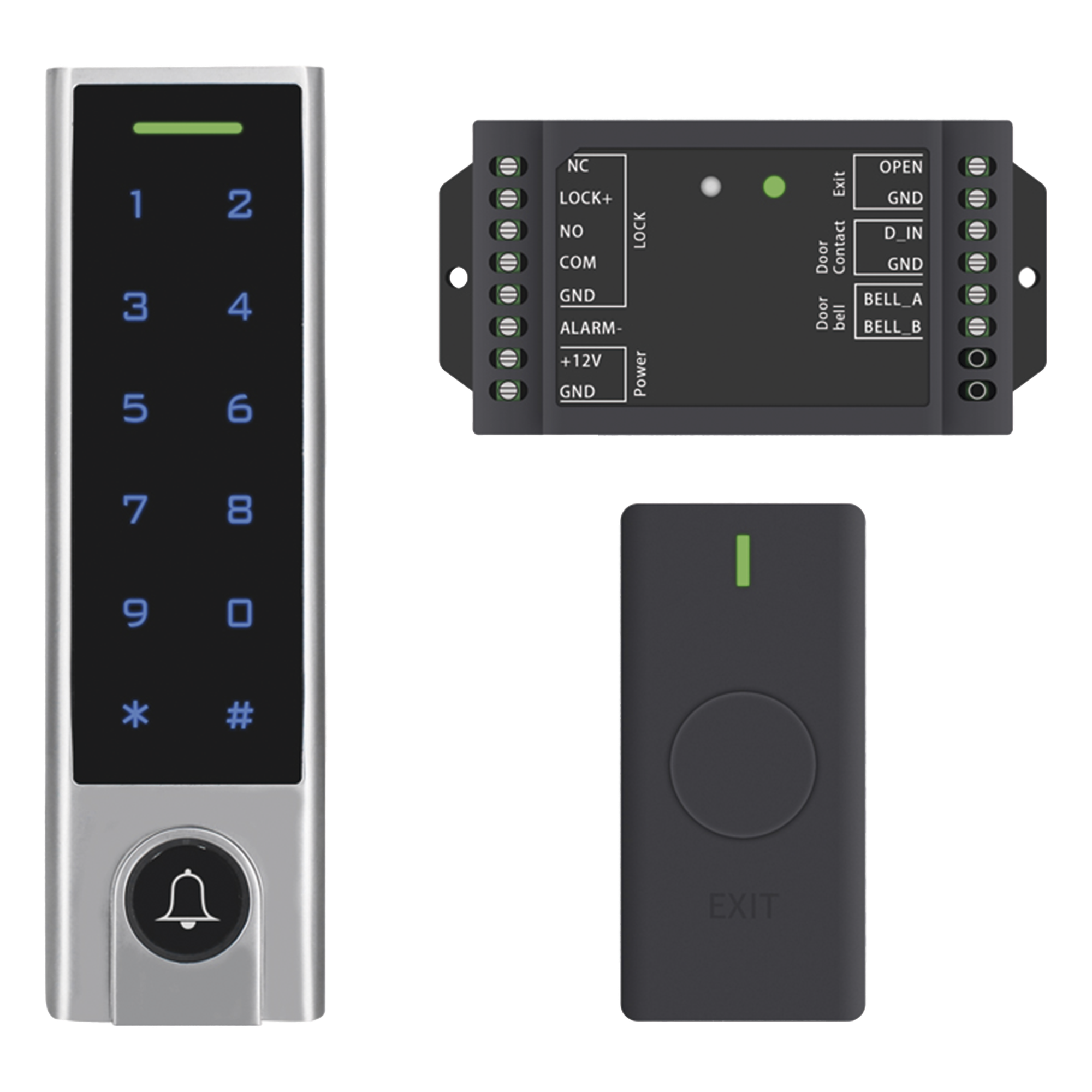 Mini Controlador de Acceso con Teclado Inalámbrico / Cuenta con Botón de Salida Inalámbrico / Soporta Tarjeta y Contraseña / Cuenta con Botón de Timbre — ACCESSPRO · SKU ACCESSK8