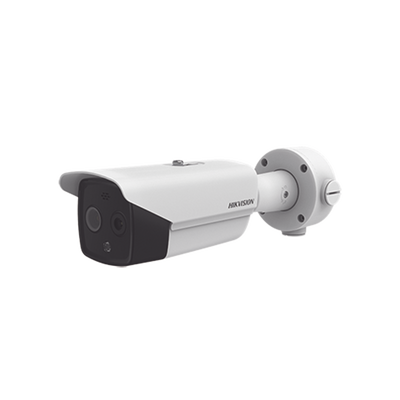 Cámara Bala IP Termográfica / Medición de Temperatura -20°C a 150°C / Alta Resolución Térmica 160 x 120 / Alarma por Excepción de Temperatura / Análisis de Video (VCA) / Óptica 5 MP / IP67
