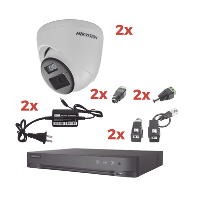 Kit Audio Bidireccional TurboHD 1080p / DVR 4 Canales / 2 Cámaras Eyeball (Exterior) con Bocina y Microfóno Integrado / 2 Fuentes de Poder / Accesorios