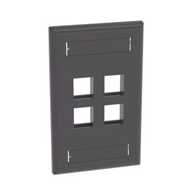 Placa de Pared Vertical, Salida Para 4 Puertos Keystone, Con Espacios Para Etiquetas, Color Negro