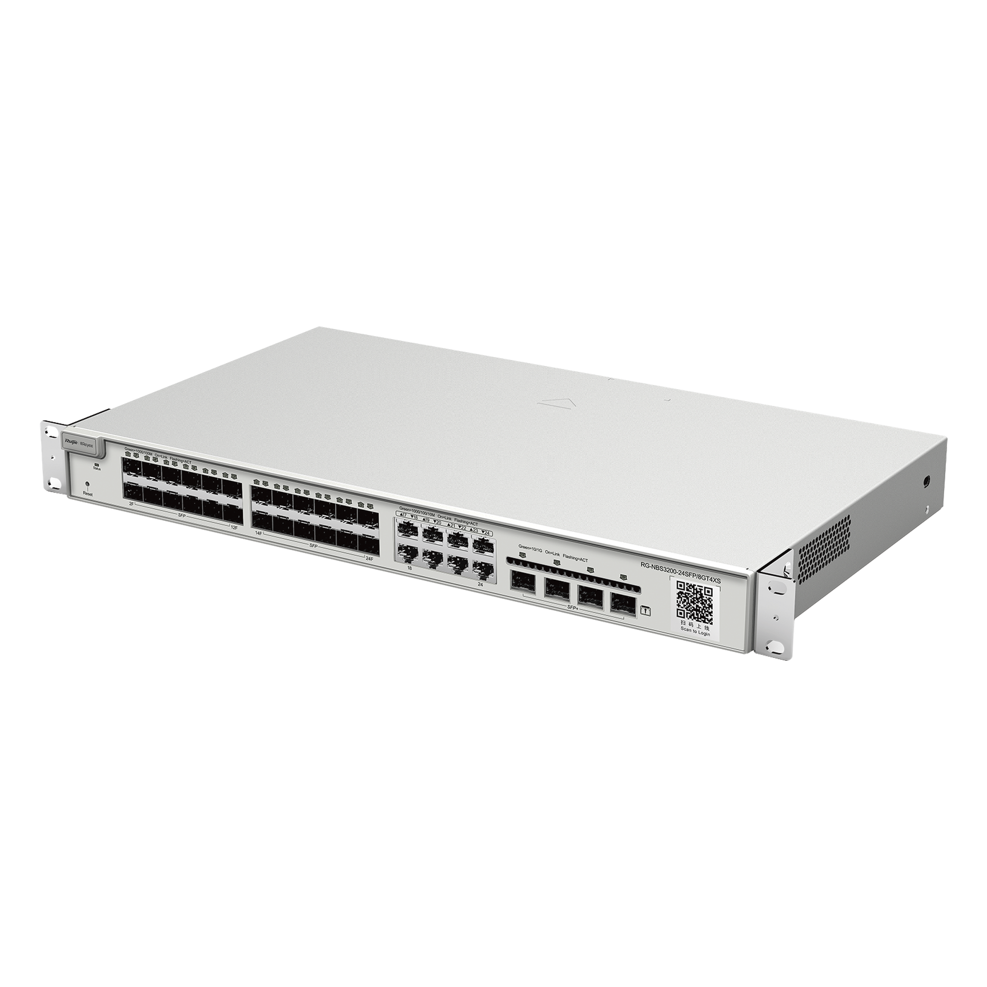 Switch administrable Capa 2+ Plus, 24 puertos SFP con 8 puertos Ethernet Gigabit y 4 SFP+ gestión en la nube — RUIJIE · SKU RG-NBS3200-24SFP/8GT4XS
