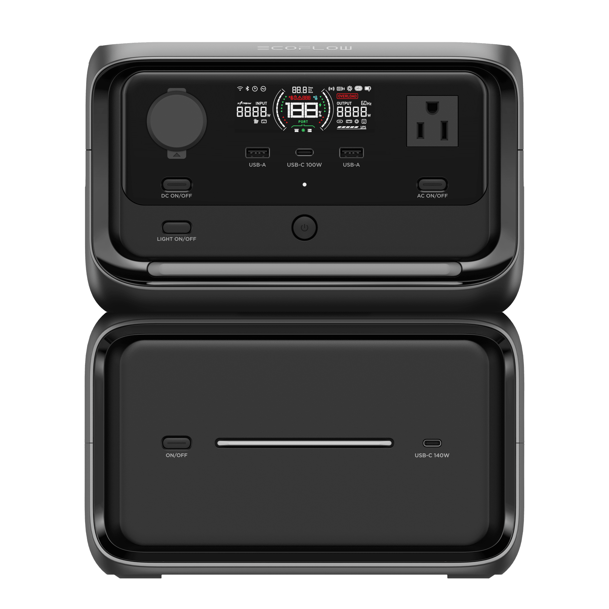 EcoFlow River 3 | Estación de Energía Portátil 858Wh Litio LFP / 2 AC 300 W (Max. 550W) / 1 USB-C 100W / 2 USB -A 12W / Cargador de Coche 8A a 12 o 24V / Conectividad WiFi y Bluetooth (App) / Carga Solar 110W Max.