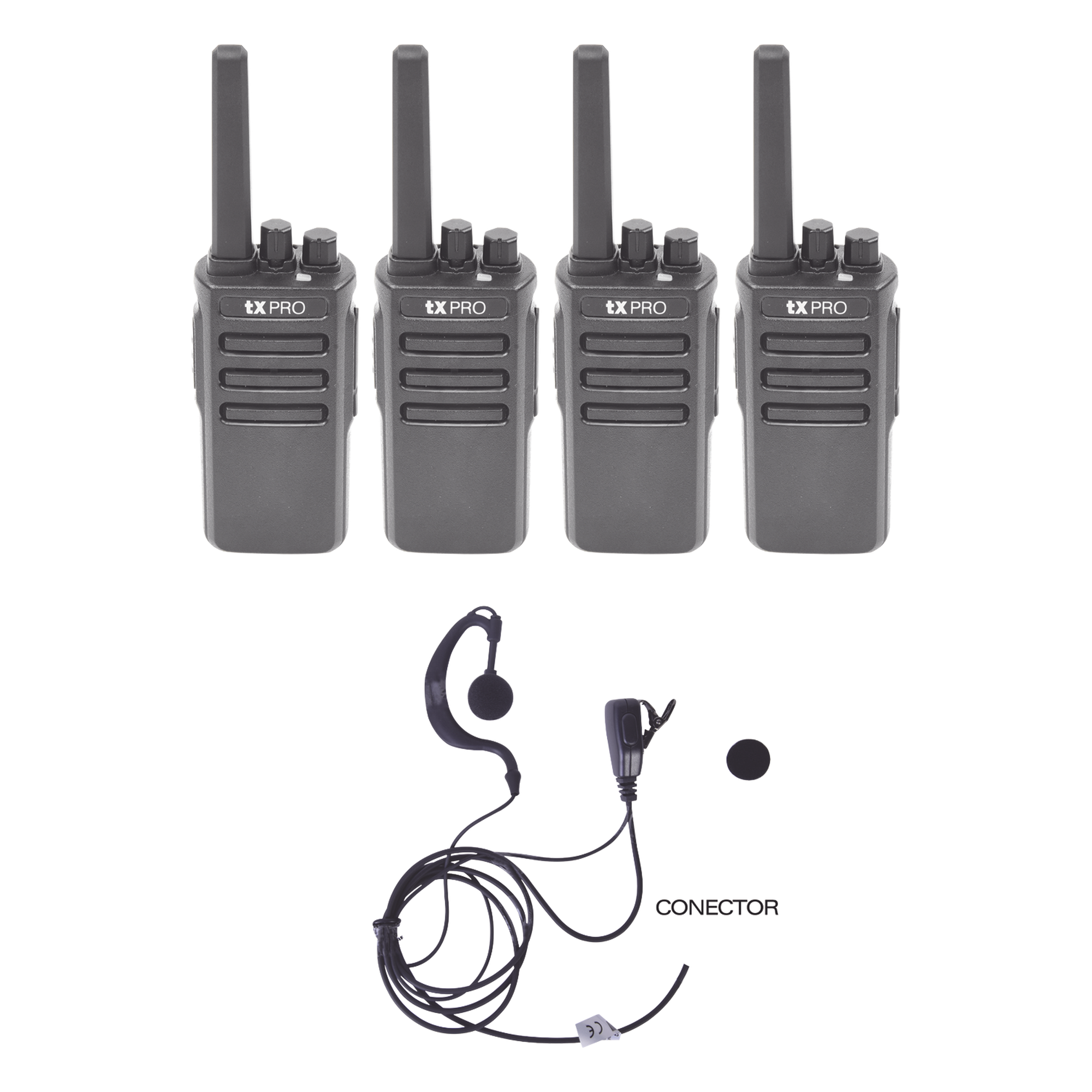 Kit de Radios UHF / 400-470 MHz / 5W / 16 Canales / 4 Unidades con Manos Libres — TXPRO · SKU TX600DUOKIT