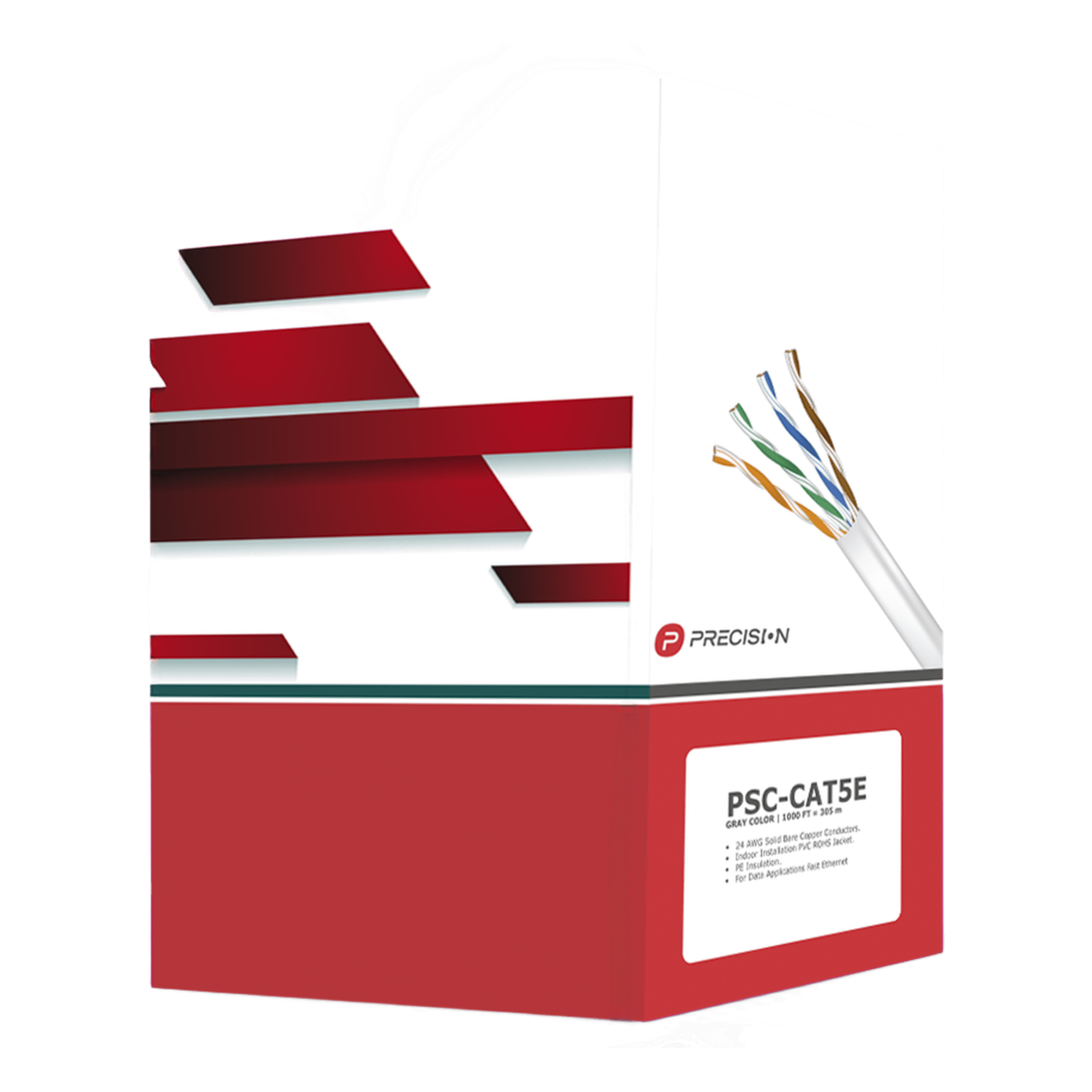 Bobina de Cable de UTP de 4 Pares Cat5e de 305 Metros (1000 Pies), 100% Cobre, PVC ROHS, Color Gris, 24 AWG, Uso en Interior, Para Aplicaciones de Voz, Datos y Video