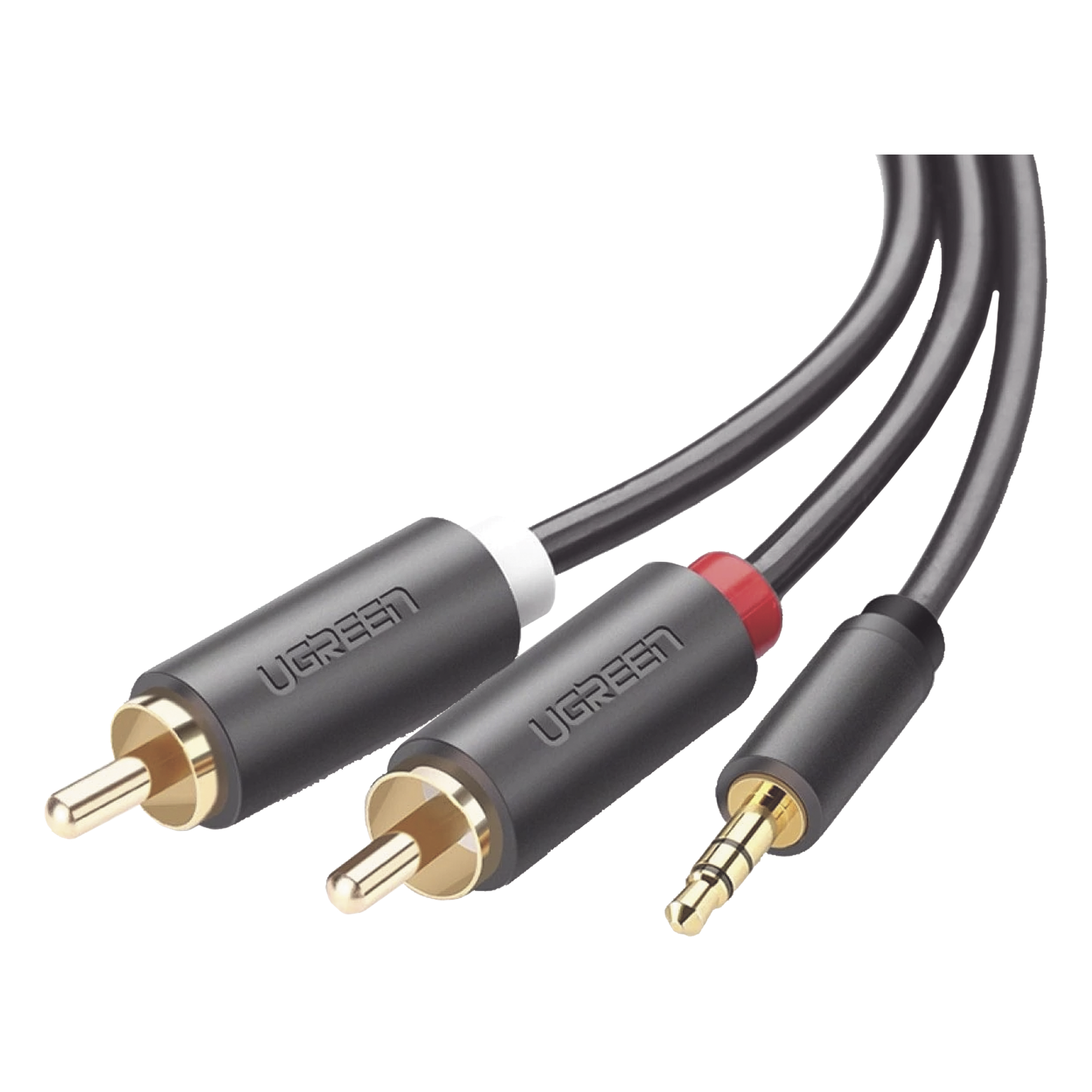 Cable Adaptador de 3.5mm Macho a 2 RCA Macho / 3 Metros (9.84 Pies) / Color Gris / Blindaje Múltiple / ABS / Alta Calidad — UGREEN · SKU 10512