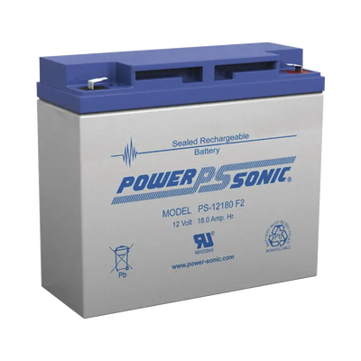 Batería 12V, 18AH, Para Respaldo, Tecnologías AGM/VRLA, Diseño De Vida Útil 5 Años, Terminales Tipo F2, Listada UL, Libre De Mantenimiento — POWER SONIC · SKU PS-12180-F2