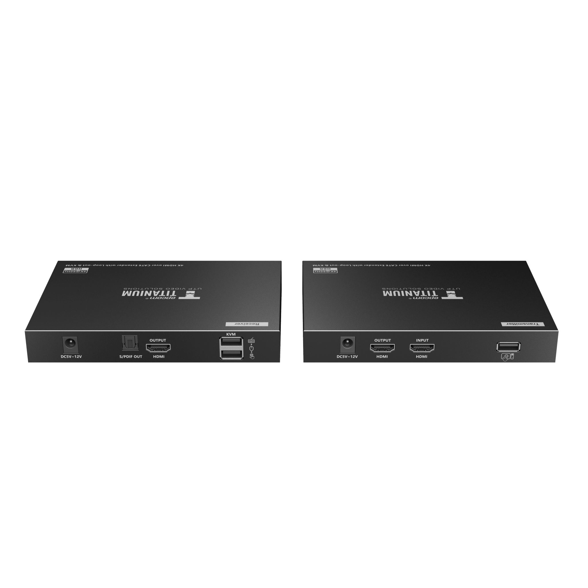 Kit extensor KVM (HDMI y USB) hasta 70 metros | Resolución 4K @ 60 Hz | Cat 6, 6a y 7 | IPCOLOR | CERO LATENCIA | HDR10 | Salida Loop | Puerto S/PDIF | Uso 24/7 | Transmite el Video y Controla tu DVR vía USB a distancia. — EPCOM TITANIUM · SKU TT676KVM