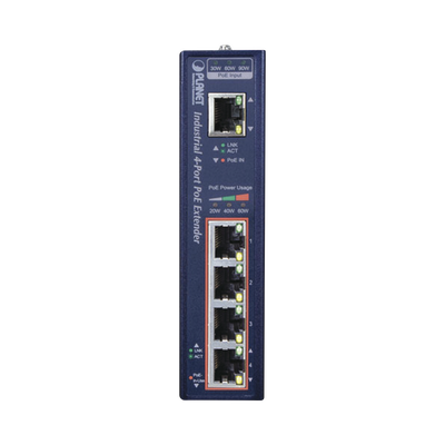 Extensor Industrial PoE, Entrada PoE 802.3 bt y 4 Puertos de Salida Gigabit 802.3 af/at
