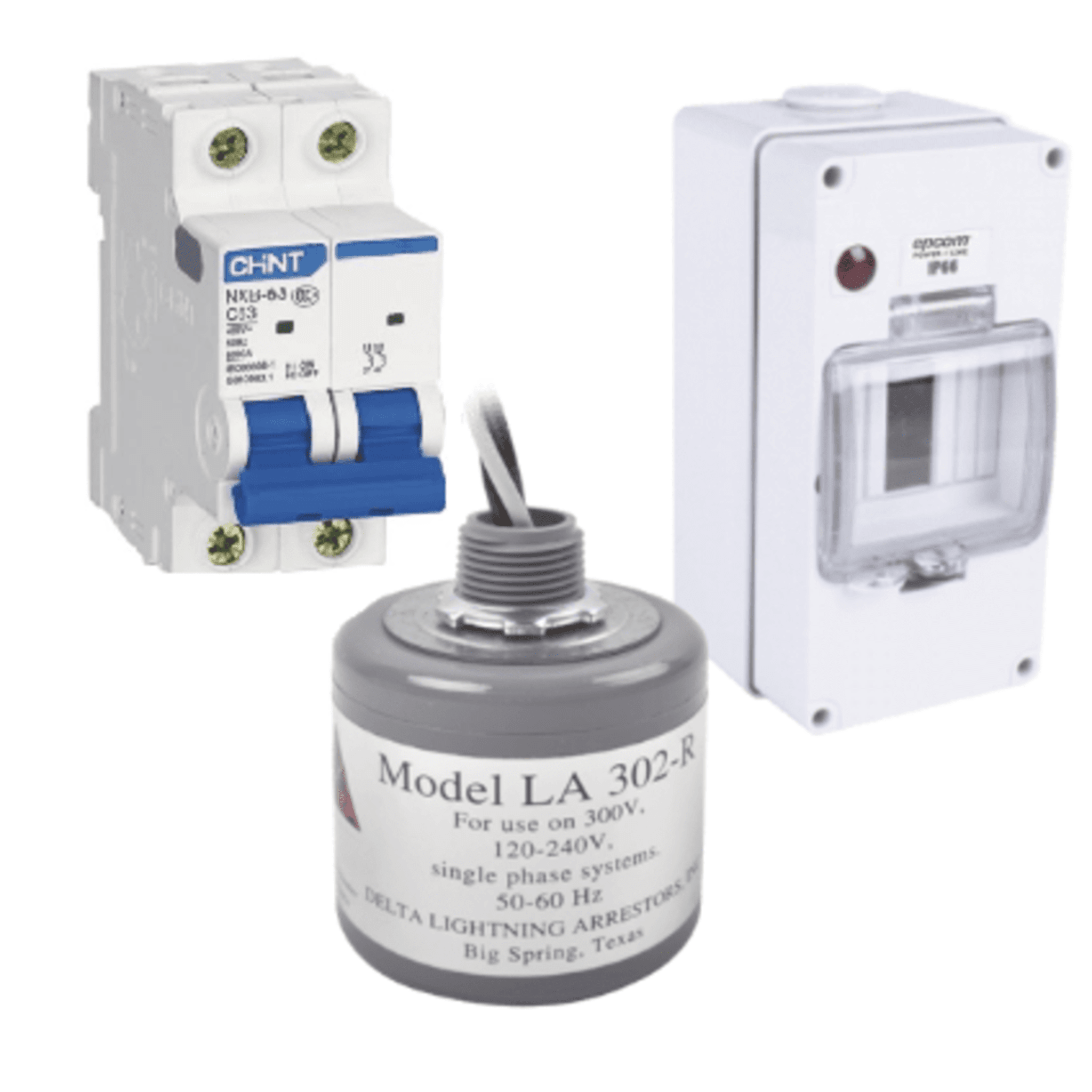 Kit de Centro de Carga Para Corriente Alterna, Breaker de hasta 400 Vca de 20 A con Supresor de Picos Transitorios.