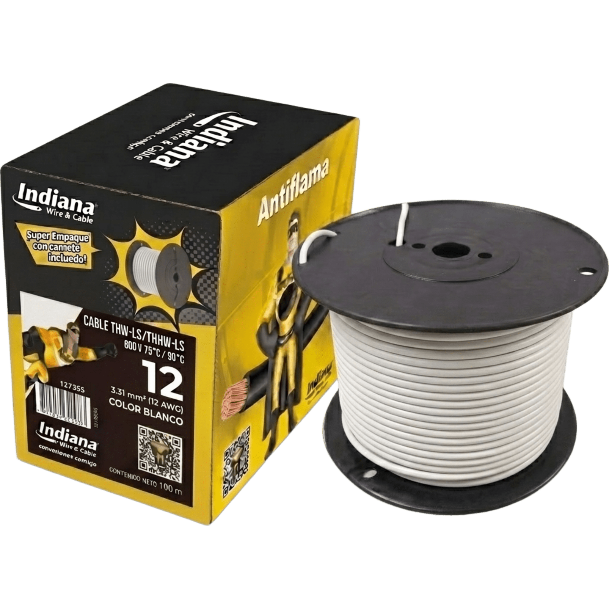Cable THW-LS / Calibre 12 AWG / 19 Hilos / Color Blanco / Bobina 100 m (328 ft)