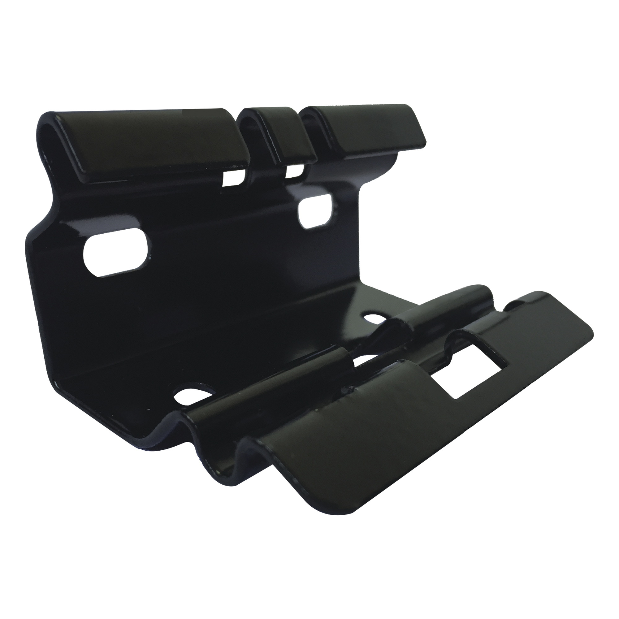 Mini clip automático con baño de pintura epóxica en color NEGRO, para unir tramos de charola — CHAROFIL · SKU MG-67-112-EP