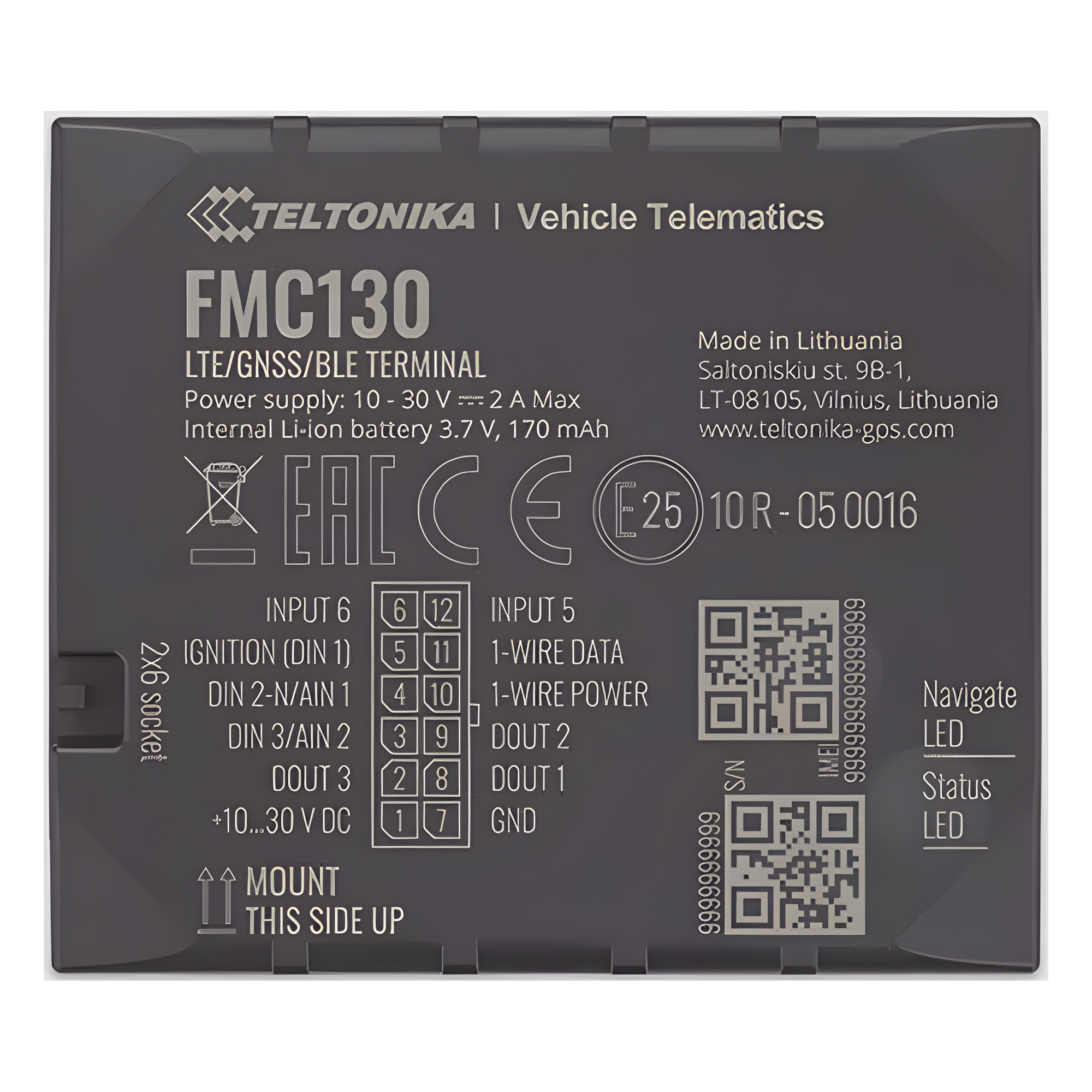 Profesional Rastreador Vehicular (GPS) 4G LTE CAT 1 y 2G / Identificación de Conductores / Bloqueo Remoto / Detección de Jammer / Sensores Bluetooth / Múltiples I/O — TELTONIKA · SKU FMC130