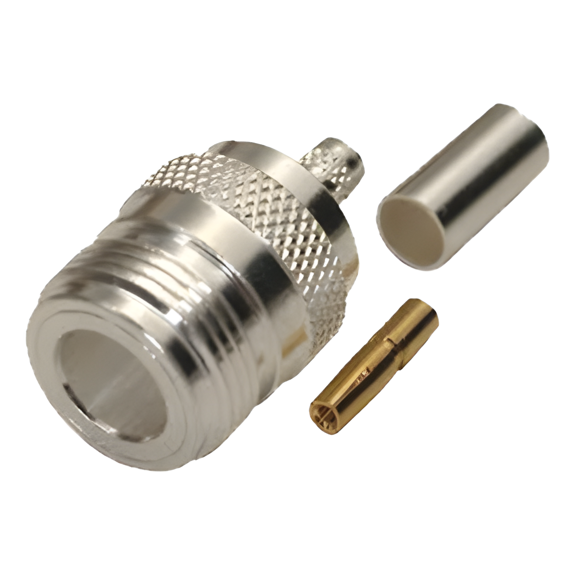 Conector N Hembra, de Anillo Plegable para Cables LMR-240, RG-8/X, 9258, Niquel/Oro/Teflón. — RF INDUSTRIES,LTD · SKU RFN-1029-SX