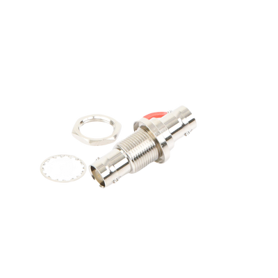 Adaptador Doble BNC Hembra para Chasis, Hermético y de Montaje en D-Plano, Níquel/ Oro/ Delrin.