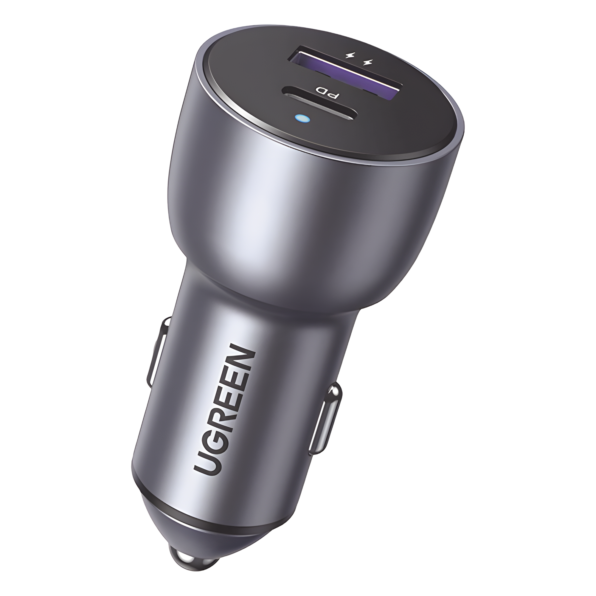 Cargador de Auto 52.5W | Puerto USB-A y USB-C | Carga Rápida | Compatible con Vehículos de 12 y 24 VCD | PD3.0 + QC3.0 | Chip Inteligente | Diseño Compacto Mayor Eficiencia Energética | Caja de Aluminio — UGREEN · SKU 60980