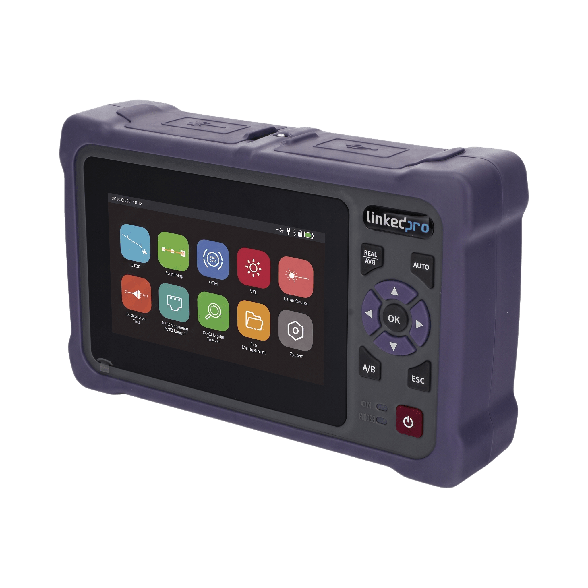 OTDR Touch para Pruebas en los Enlaces de Fibra Óptica Multimodo / Longitudes de onda 850nm y 1300nm / Función VFL 10mW / Función OPM / Función de Mapeo de cables de Red RJ45 / Recargable / Distancia de prueba de hasta 2