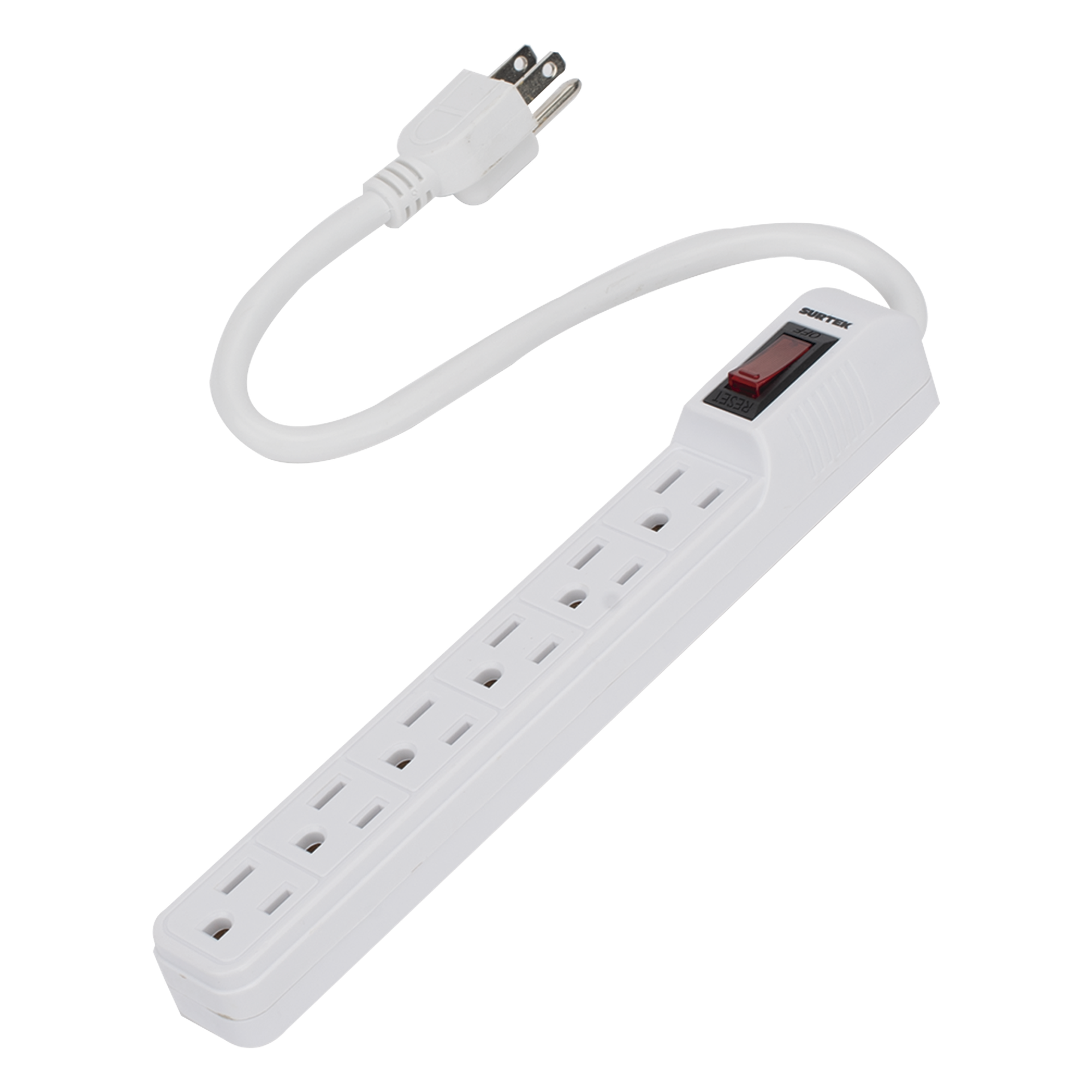 Multicontacto con cable 30 cm. 6 tomas 127 Vca línea, tierra, neutro 15 A max. — SURTEK · SKU SYS-136201