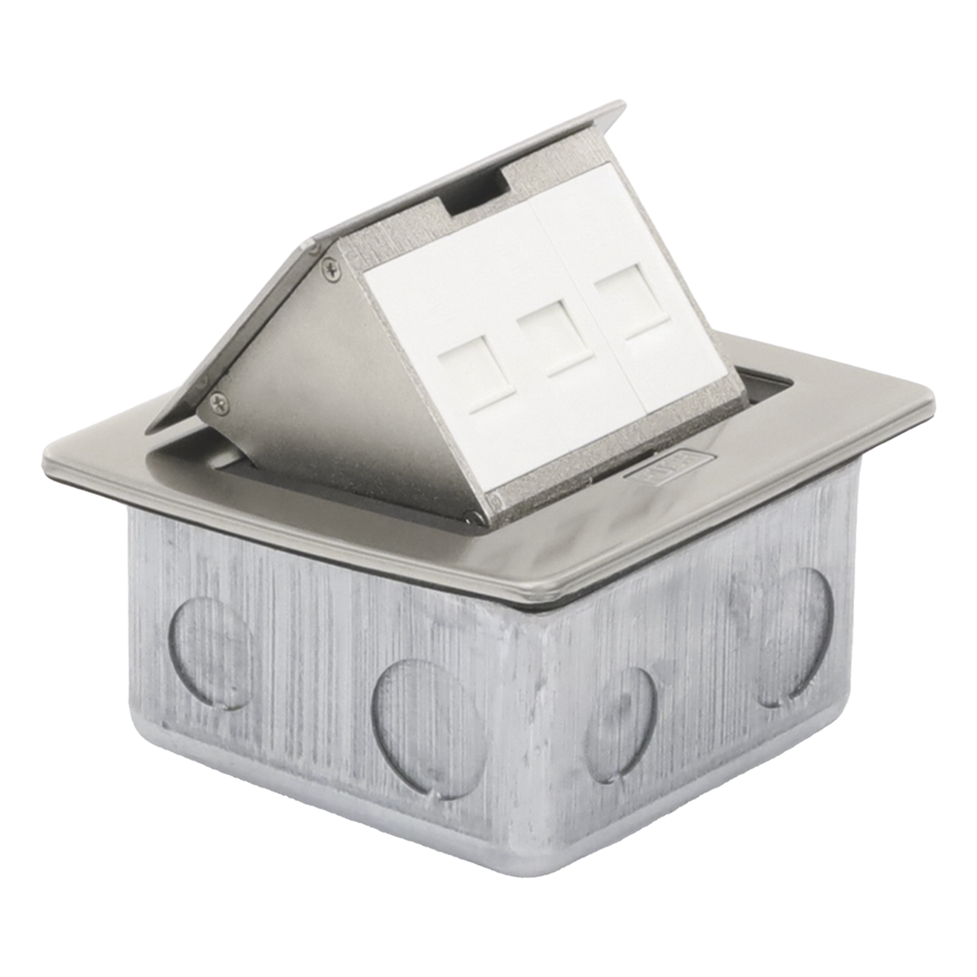 Mini Caja de Piso Rectangular para Datos y Conectores Tipo Keystone, Color y Material en Acero Inoxidable (3 Puertos) (11000-21202) — THORSMAN · SKU TH-MC-PD