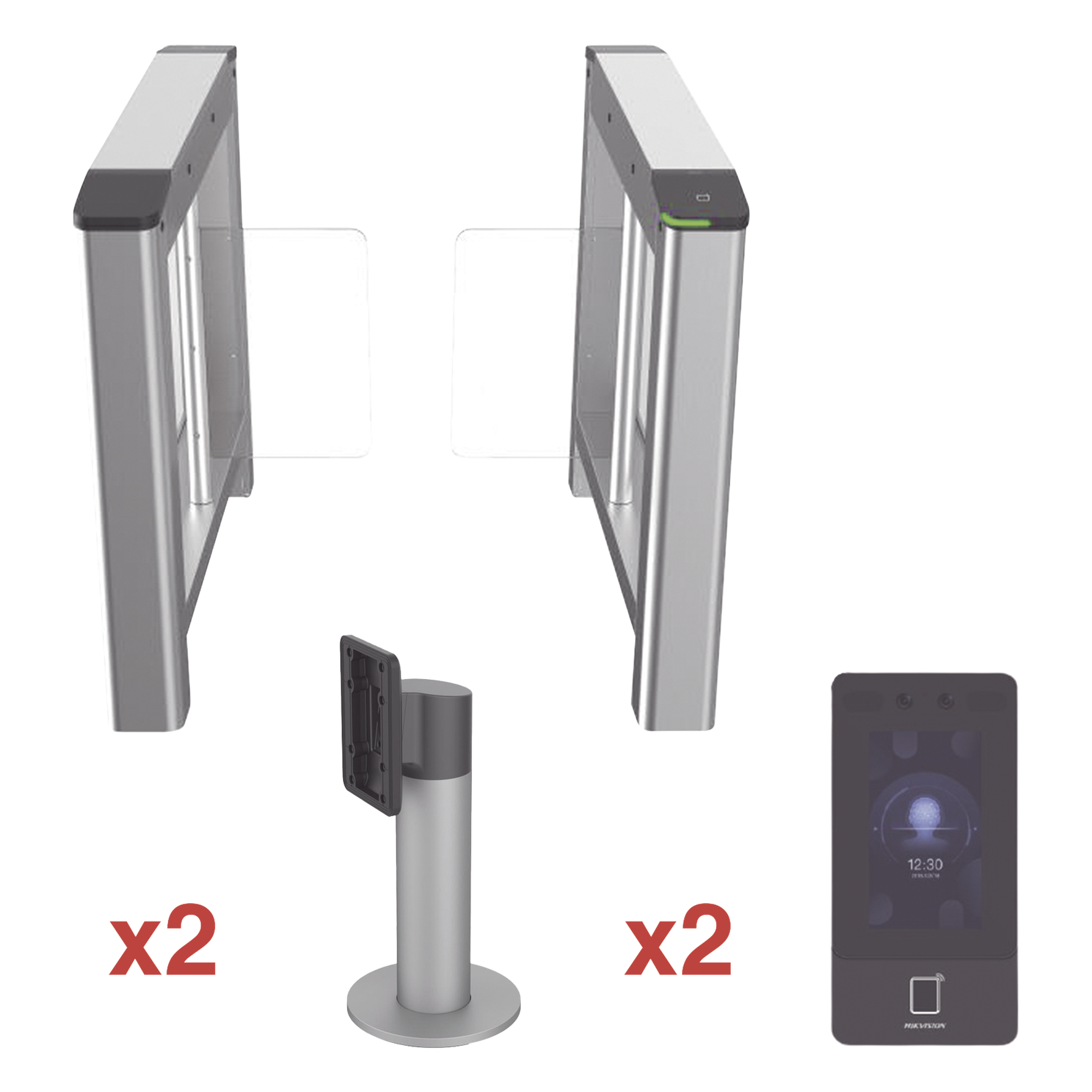 Kit de Torniquete con Terminales Faciales incluidas / Montajes Incluidos / Izquierdo y Derecho / Carril de 90 cms / 3,000,000 MCBF / 4 Pares de IR — HIKVISION · SKU DS-K3B220-KIT