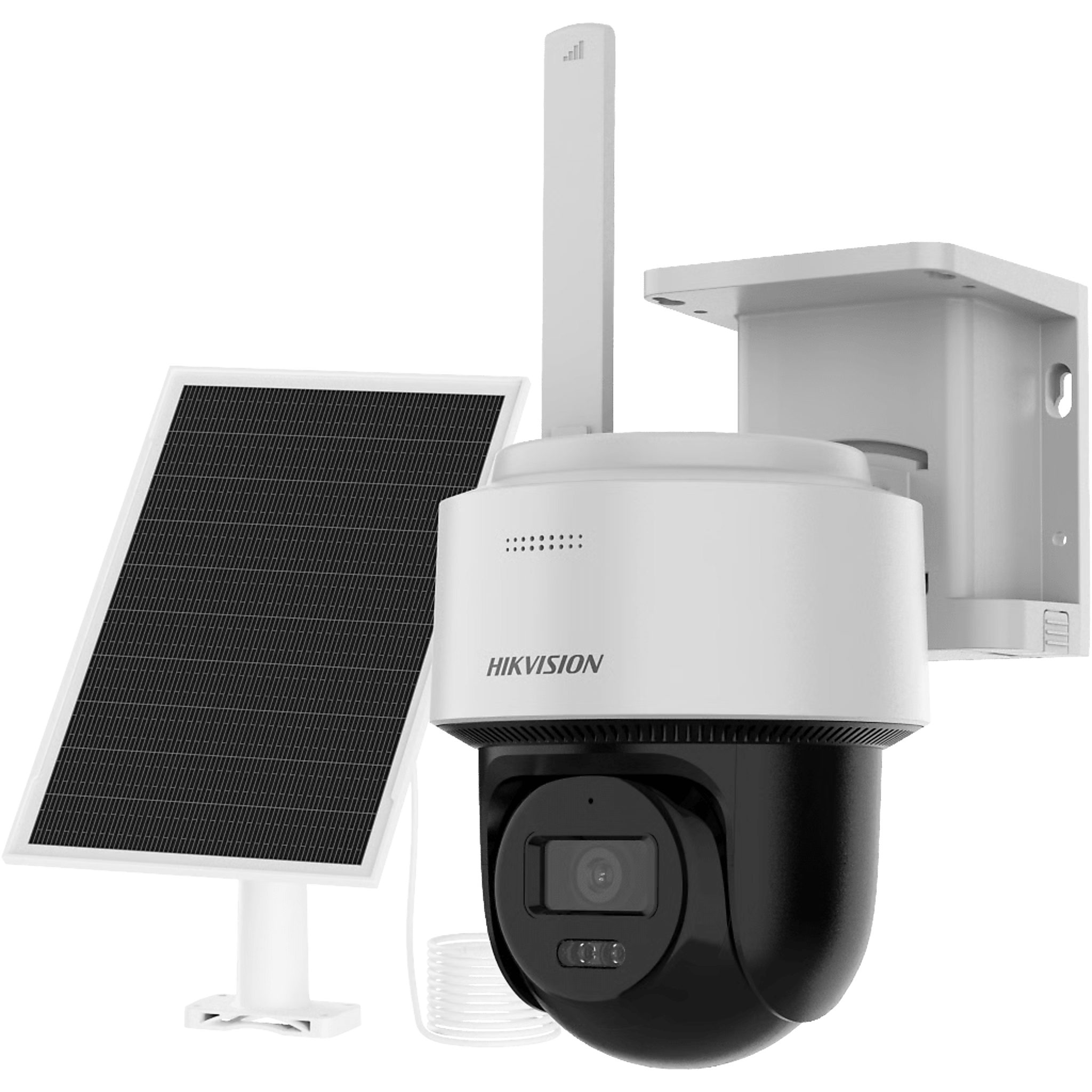 Kit Solar IP All in One / AOV / 4 Megapixel / Lente 2.8 mm / Panel Solar 8W + Batería Litio 9000 mAh / SIM 4G Integrada / Audio Bidireccional / Dual Light / IP66 / 0.68 ft x 0.43 ft x 0.93 ft — HIKVISION · SKU DS-2CFSP4/4G-SIM