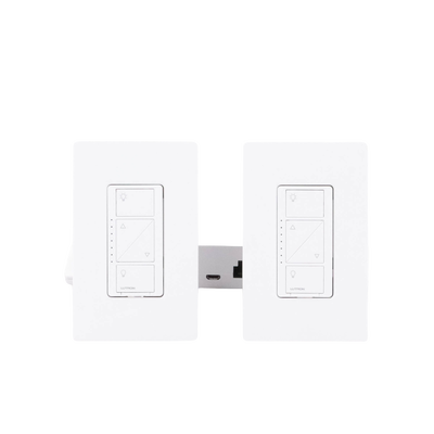 (Caseta Wireless) Kit Hub controlador, 2 atenuadores, 2 controles remotos, 2 base mesa y 2 tapas.