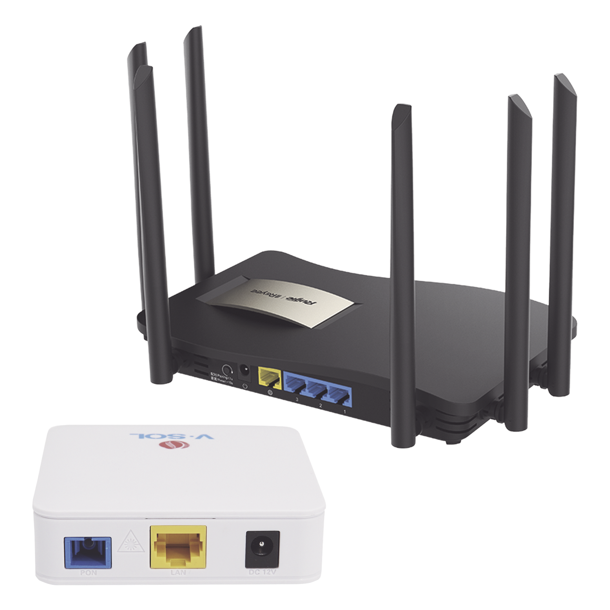 Kit 2 ONU Bridge V-Sol, Dual GPON/EPON con Router Home Mesh Ideal para distribuciones WISP de mayor cobertura Wi-Fi en Hogares y Oficinas — RUIJIE · SKU KIT2-VPON-MESH