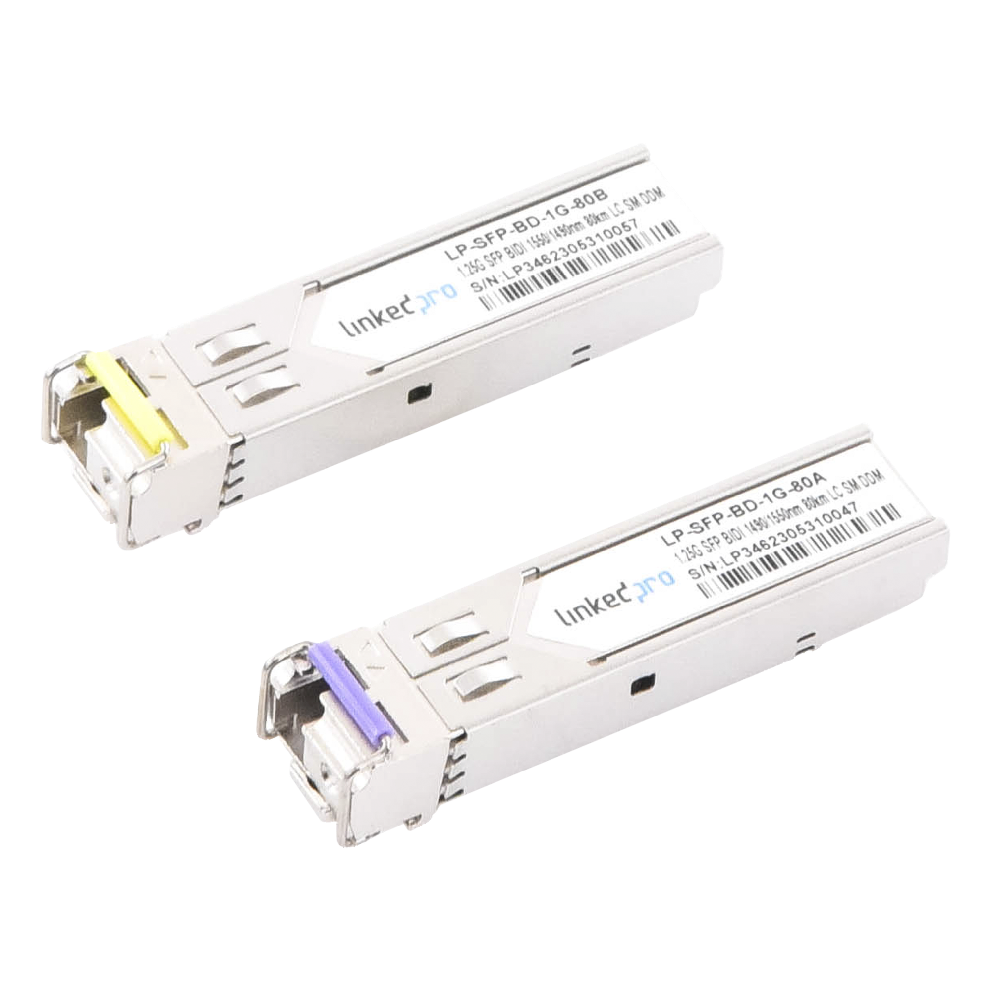Transceptores Ópticos Bidireccionales SFP (Mini-Gbic) / Monomodo 1490 & 1550 nm / 1.25 Gbps / 1000BASE-BX / Conector LC/UPC Simplex / DDM / Hasta 80 km / 2 Piezas — LINKEDPRO BY EPCOM · SKU LP-SFP-BD-1G-80